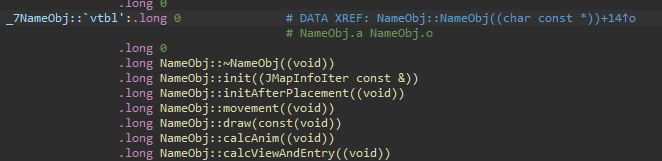 The vtable for NameObj.